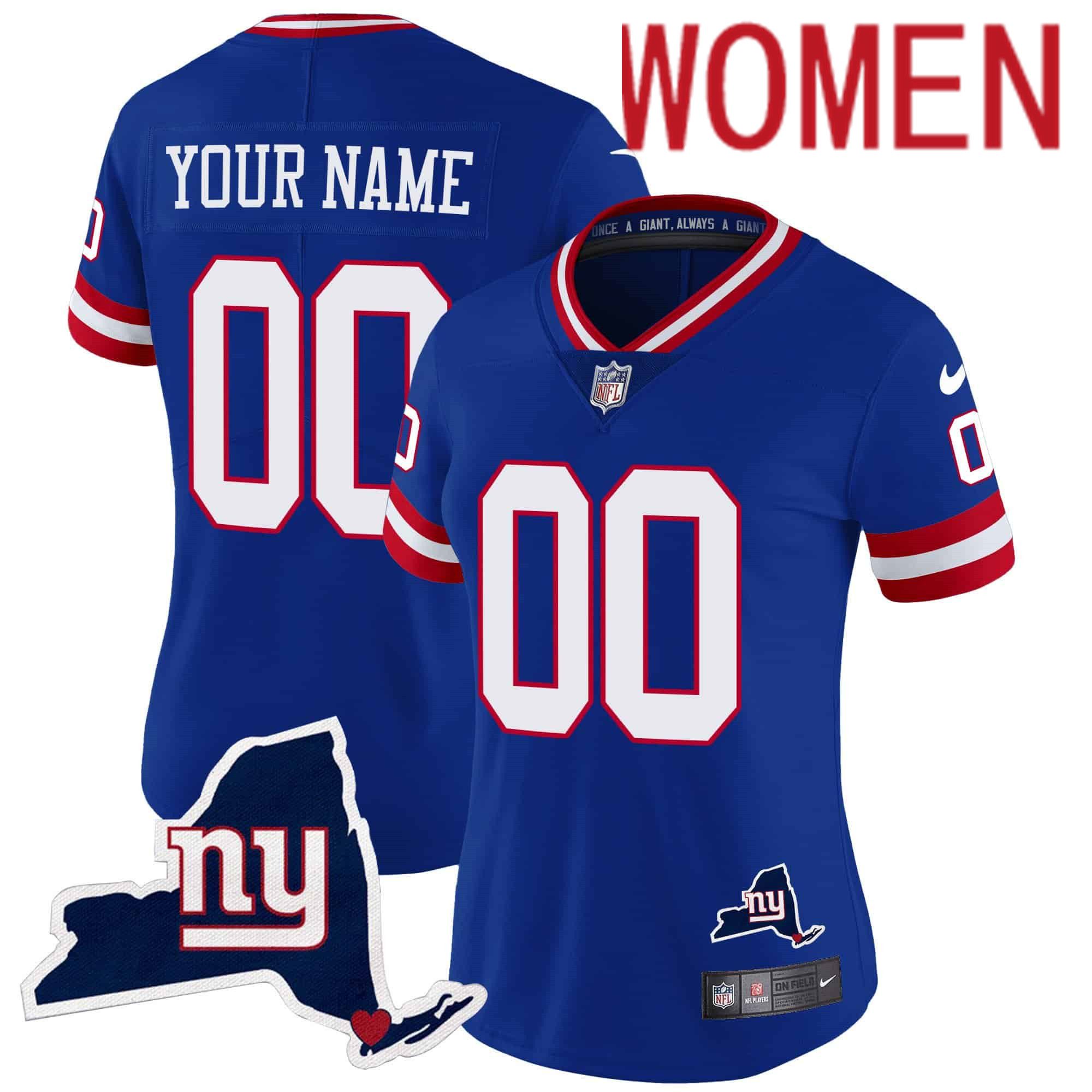 Women New York Giants Blue 2024 Nike Map Patch Limited Custom NFL Jersey style 1